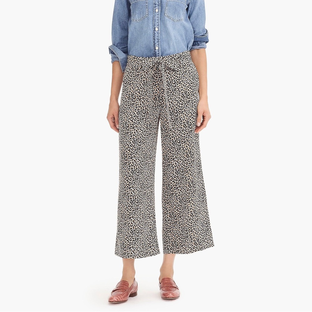 J.Crew Wide-leg cropped silk pant in leopard-print 8 10 New without tag